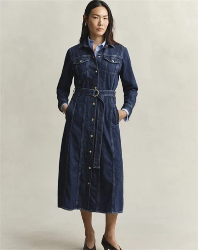Gant - Denim Midi Kjole - Dark Blue Worn In 
